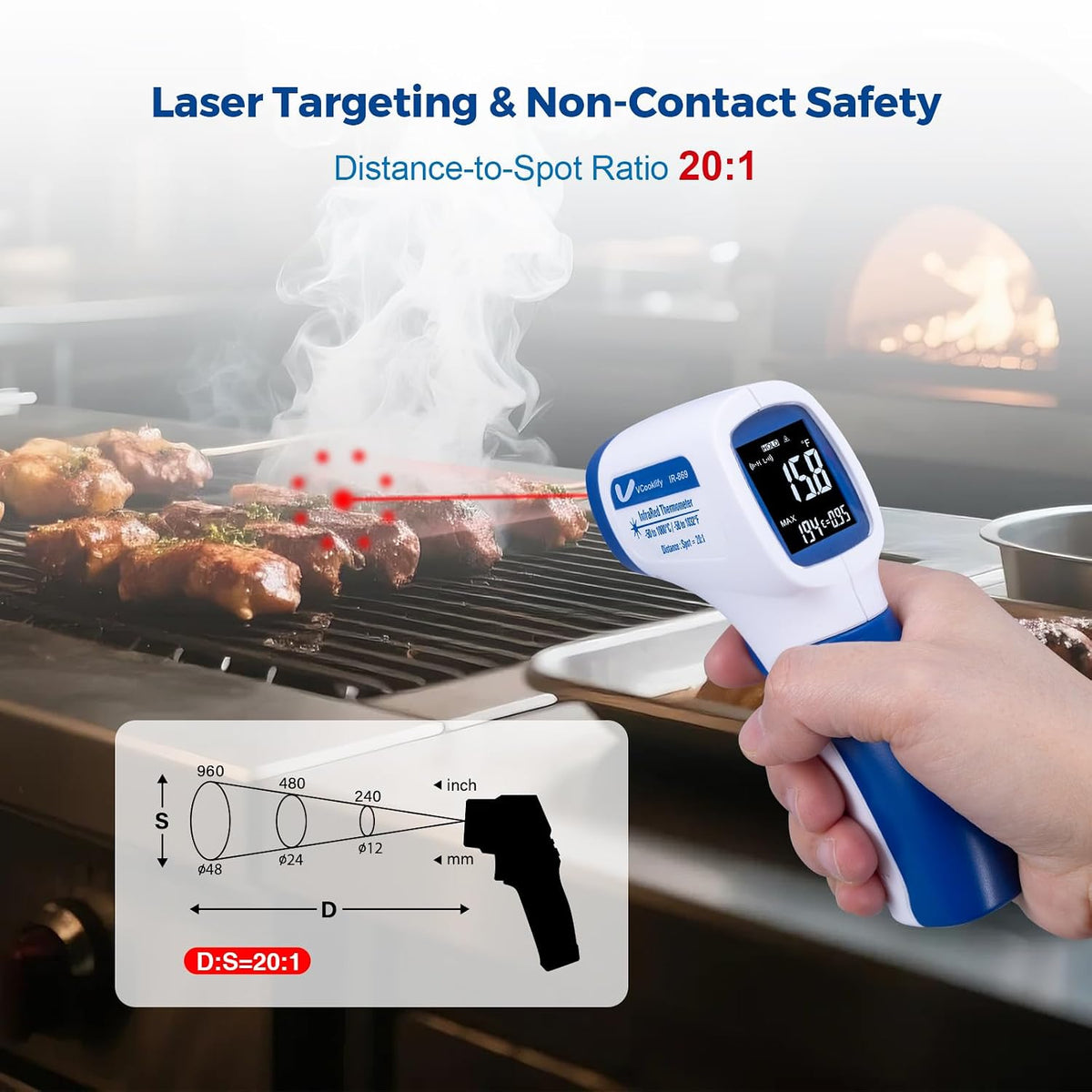 VCooklify Ring Laser DS20:1 Termómetro infrarrojo Pistola de temper...