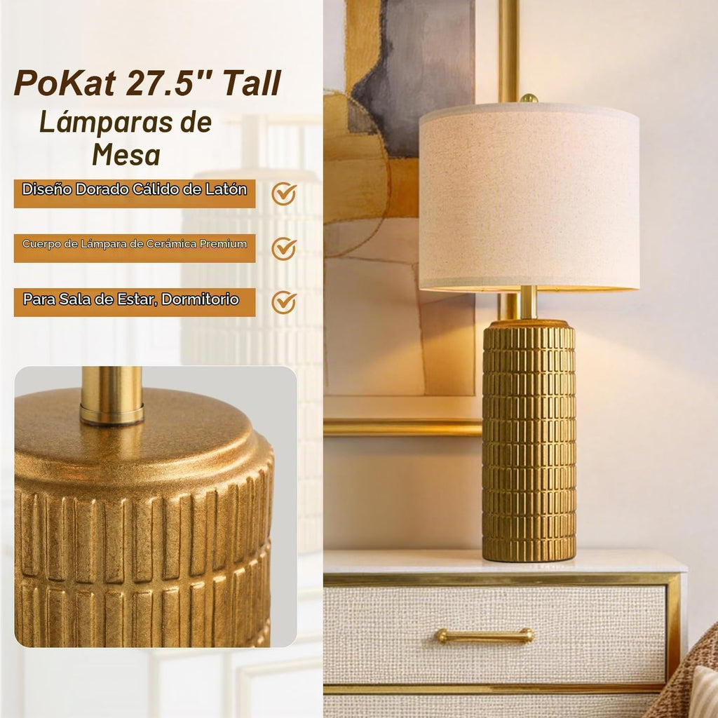 PoKat Juego de 2 lámparas de mesa doradas de latón de 27.5 pulgadas...