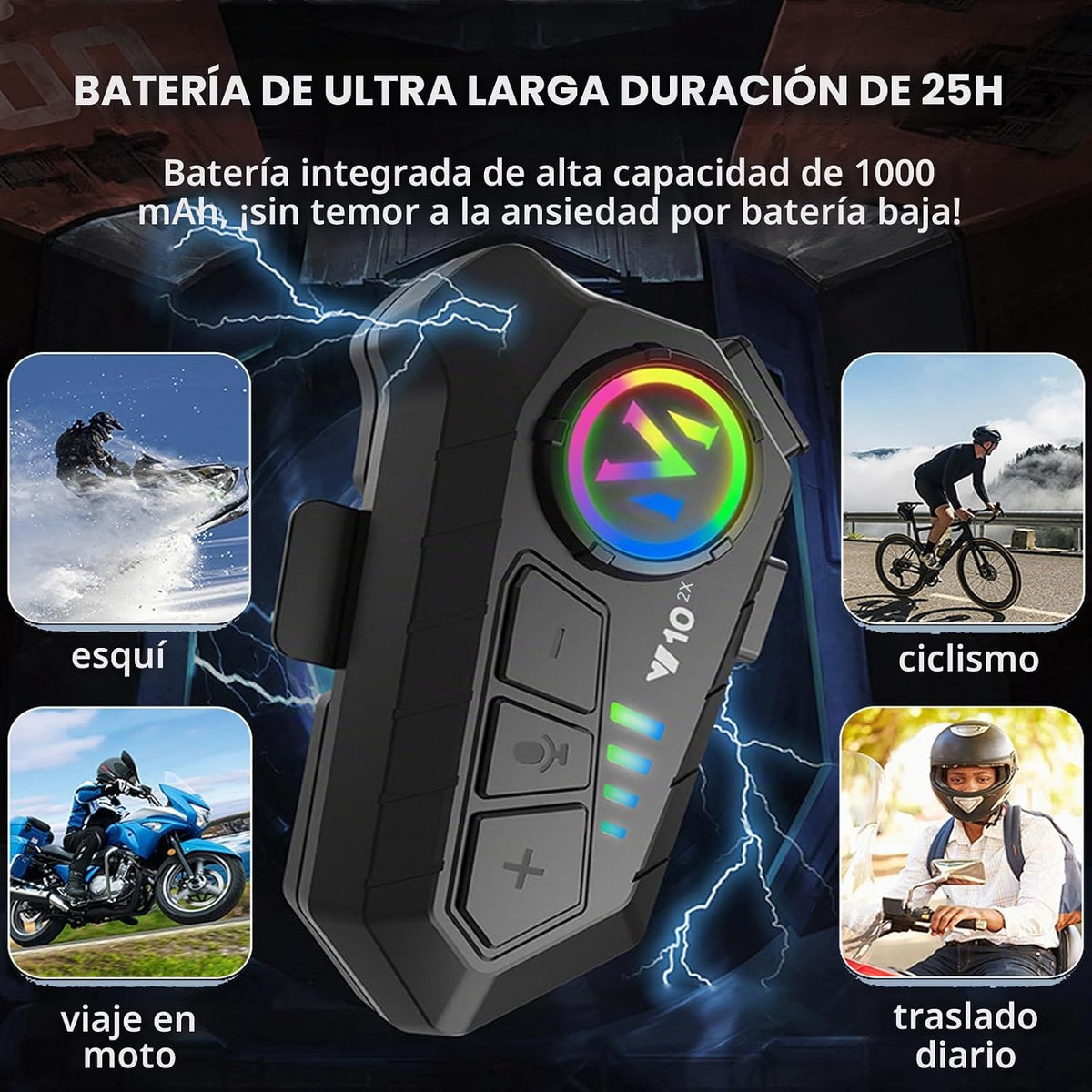Casco de intercomunicación para motocicleta, Bluetooth 5.3, auricul...