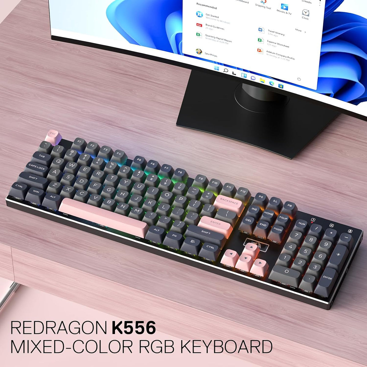 Redragon Teclado mecánico atado con cable del juego K556 RGB, table...