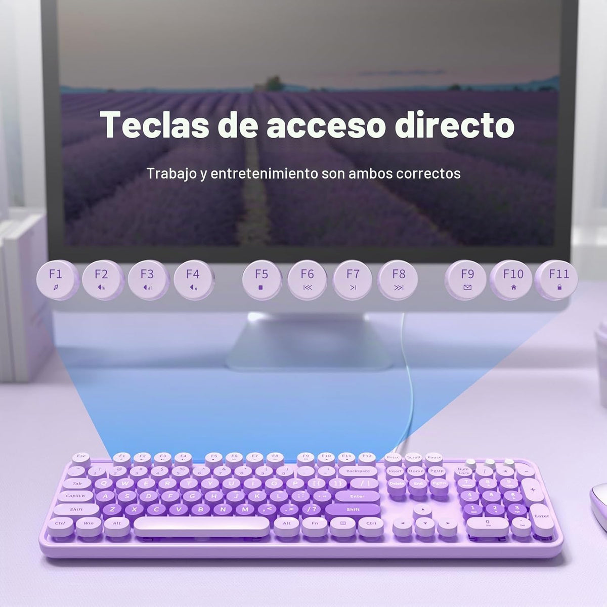 MOWUX Teclado de computadora con cable, teclado USB redondo retro P...