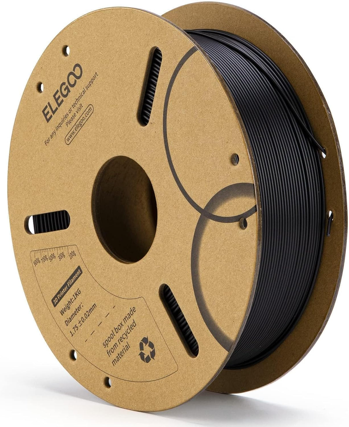 ELEGOO - Filamento PLA de 1.75 mm para impresora 3D, negro, 1 KG, p...