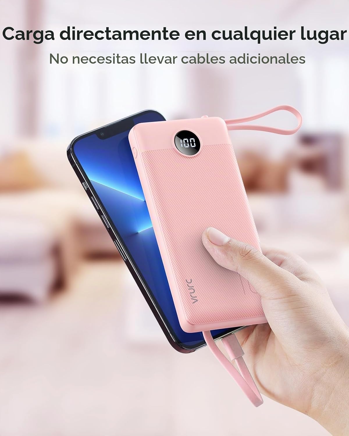Cargador portátil VRURC, banco de energía delgado con 4 cables inco...