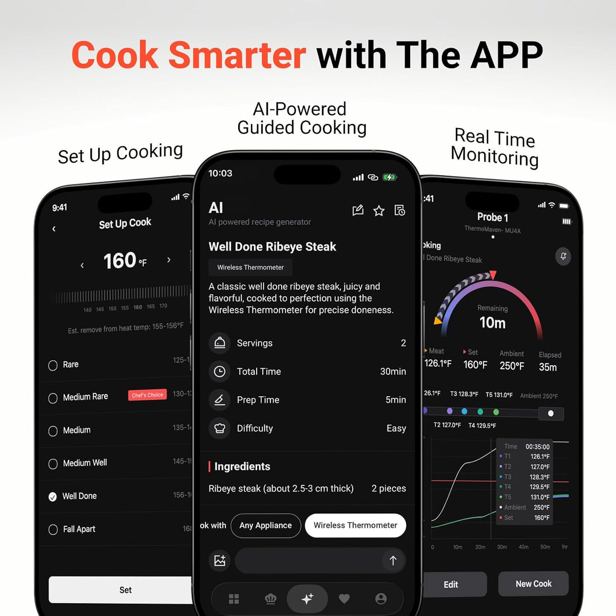 Termómetro inalámbrico para carne ThermoMaven Smart WiFi para asar...