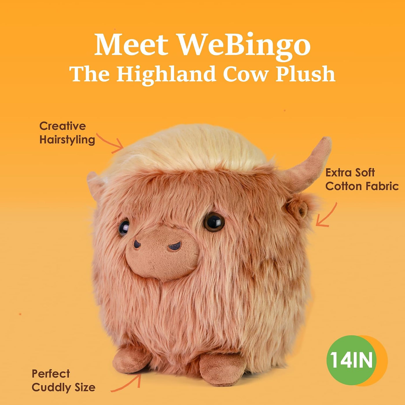 Highland Cow - Animal de peluche, 14 pulgadas, linda muñeca redonda...