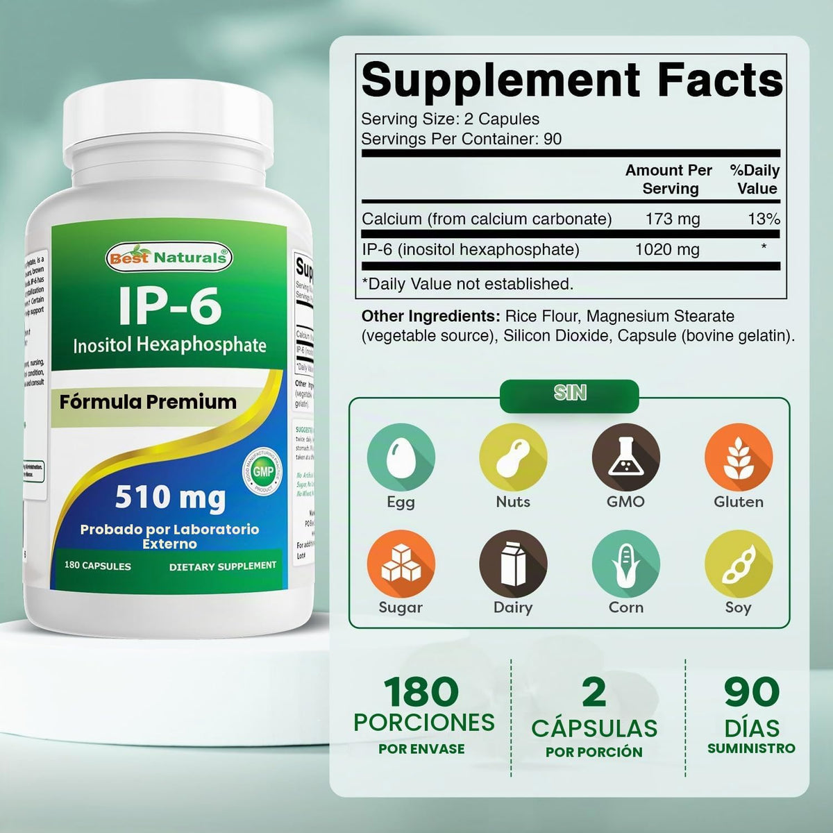 Best Naturals IP-6 510 mg 180 Cápsulas