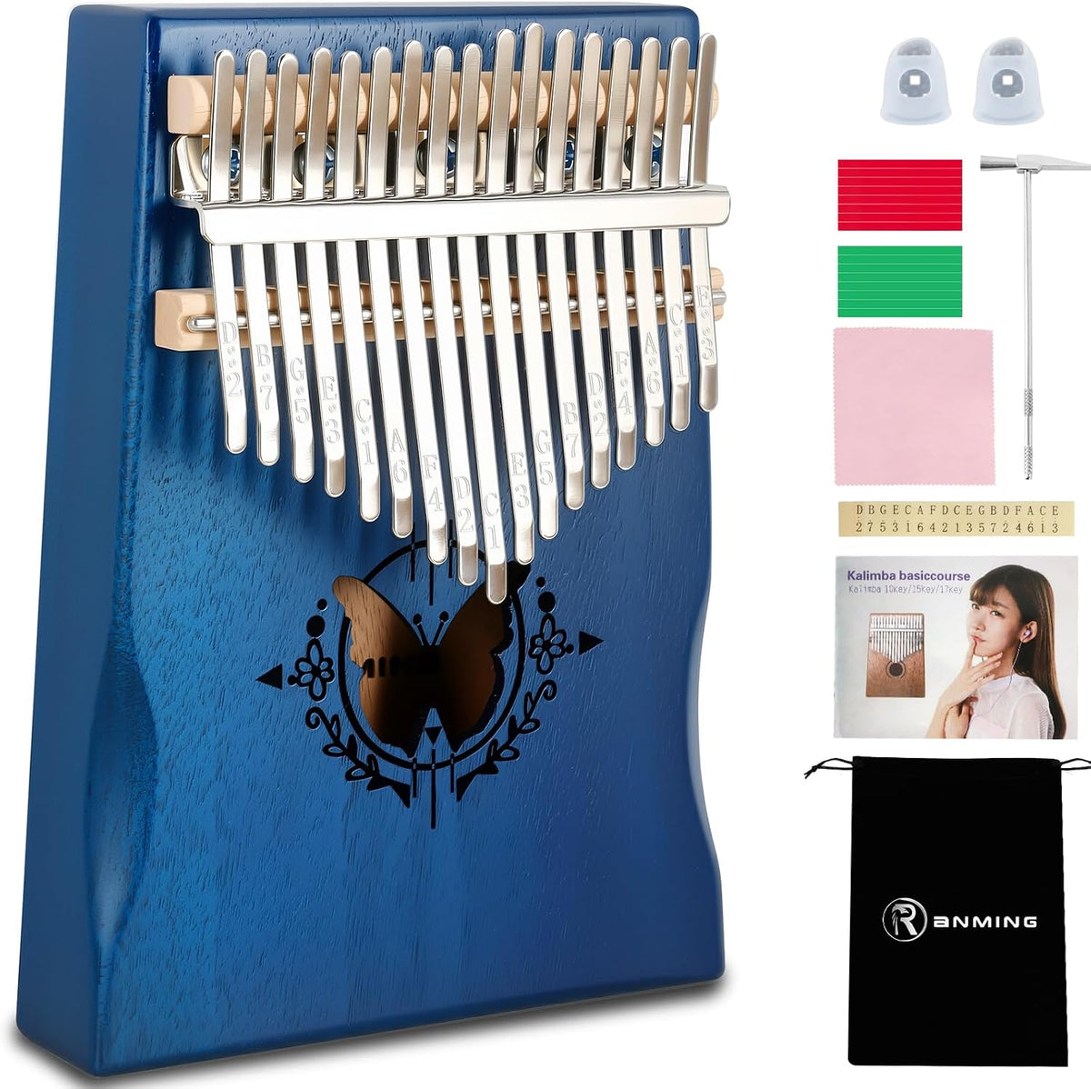 RANMING Piano de pulgar Kalimba de 17 teclas de madera maciza de ca...