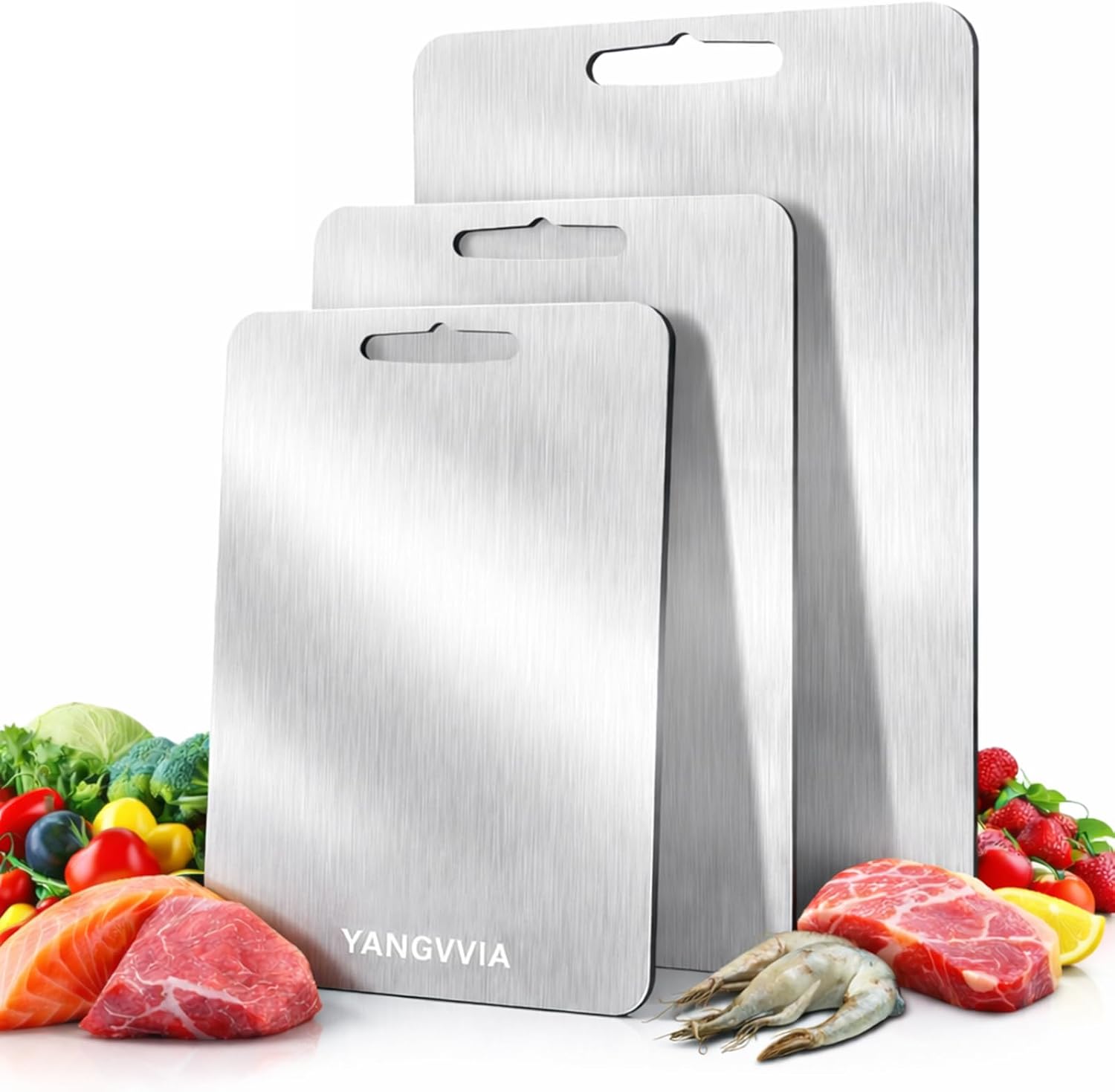 Juego de 3 tablas de cortar de acero inoxidable de grado alimentici...