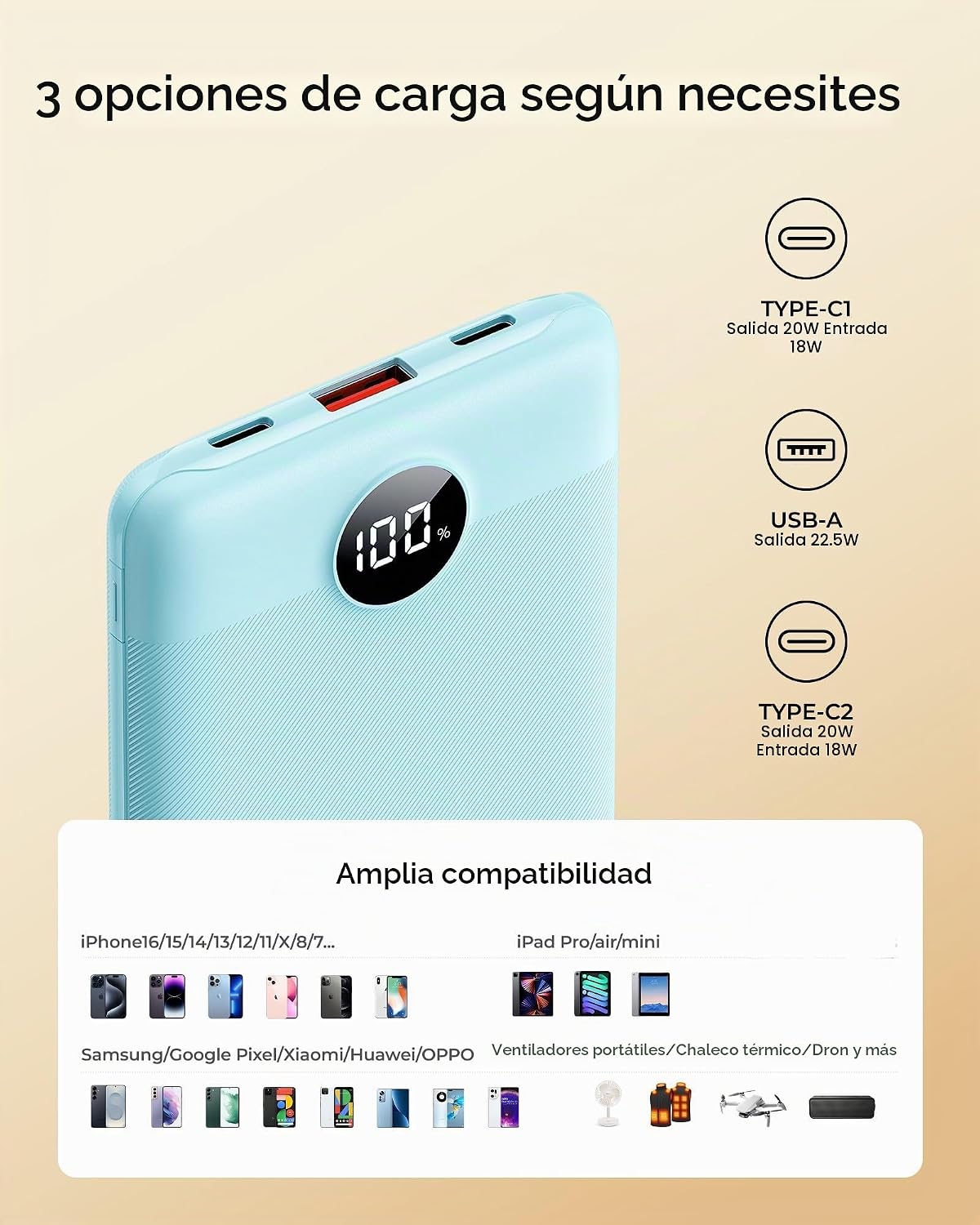 Pequeño cargador portátil 10000mAh 20W Mini banco de energía de car...