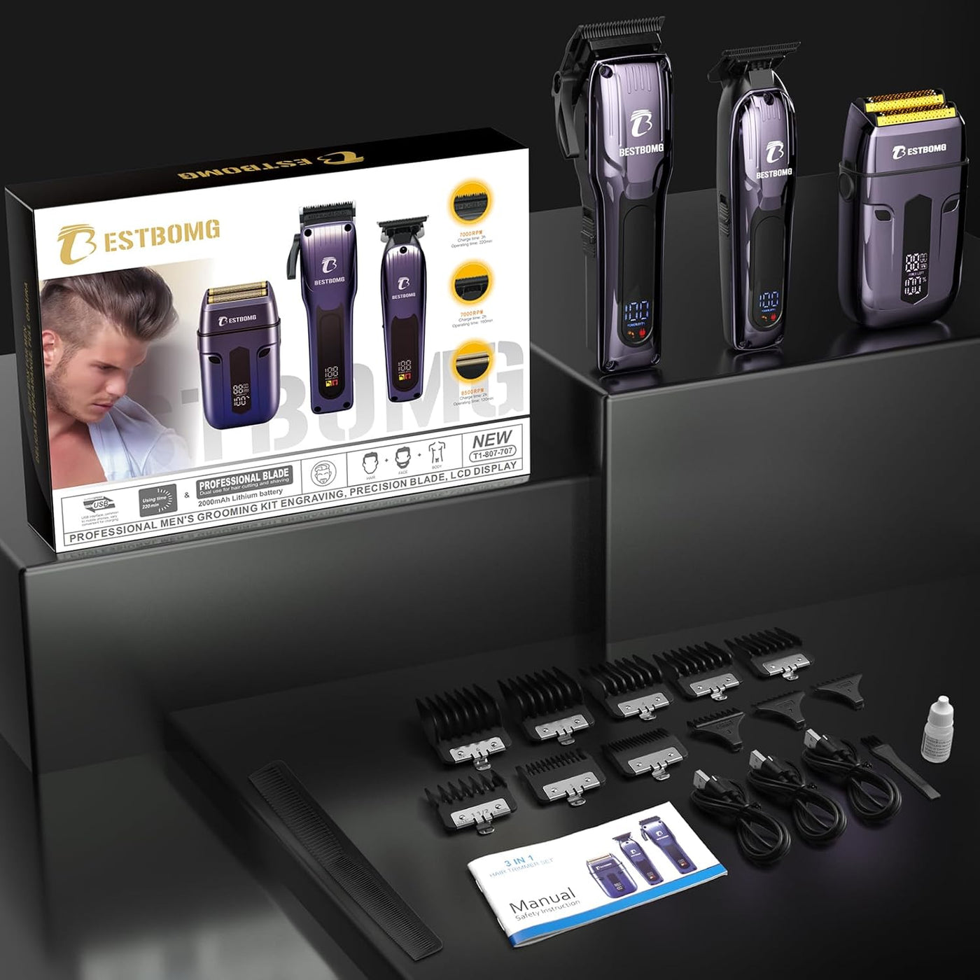 BESTBOMG® BS-808C - Juego de cortapelos para hombres, recortadora y...