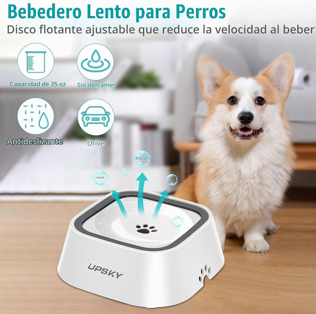 UPSKY Cuenco de agua para mascotas sin derrames, 35 onzas, alimenta...