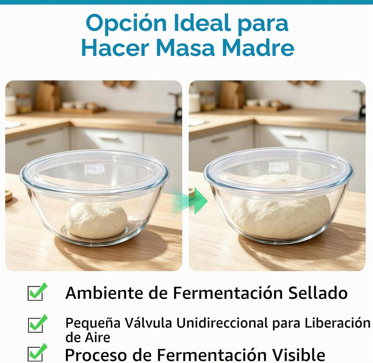 E-far Tazón para mezclar de vidrio con tapa hermética, cuenco grand...