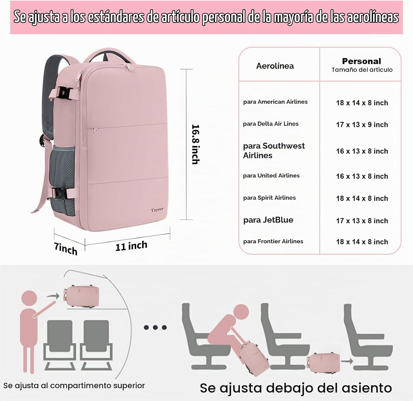 Taygeer - Mochila de viaje para mujeres, mochila de cabina con puer...