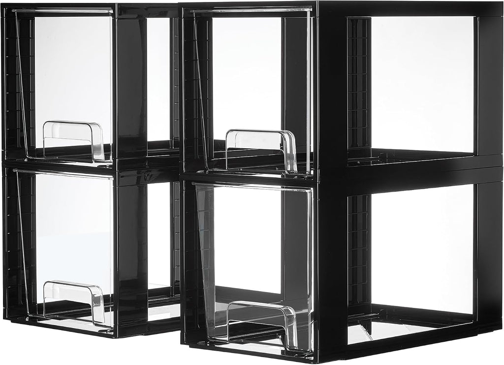 Vtopmart - Paquete de 4 cajones apilables grandes, color negro