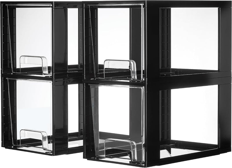 Vtopmart - Paquete de 4 cajones apilables grandes, color negro