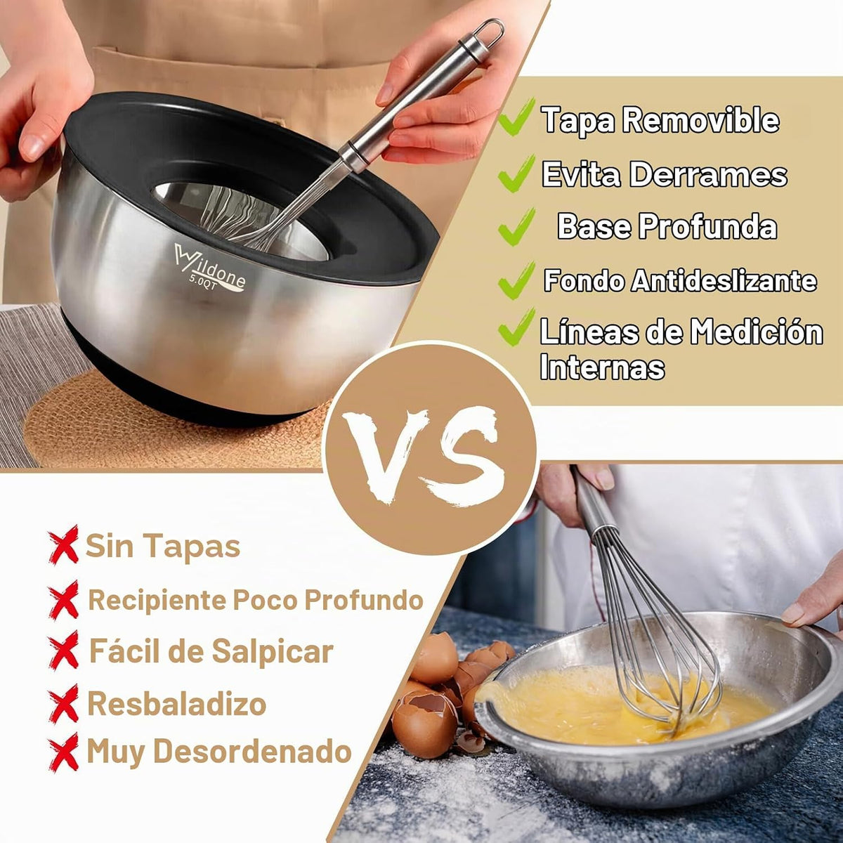 Wildone Cuencos para mezclar con tapas herméticas, juego de cuencos...