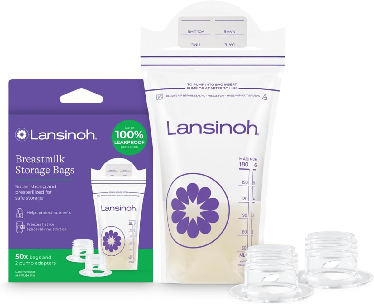 Bolsas de almacenamiento de leche materna Lansinoh con 2 adaptadore...