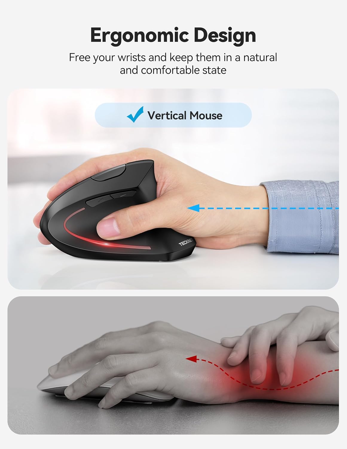 TECKNET Ratón ergonómico vertical con Jiggler Bluetooth recargable...