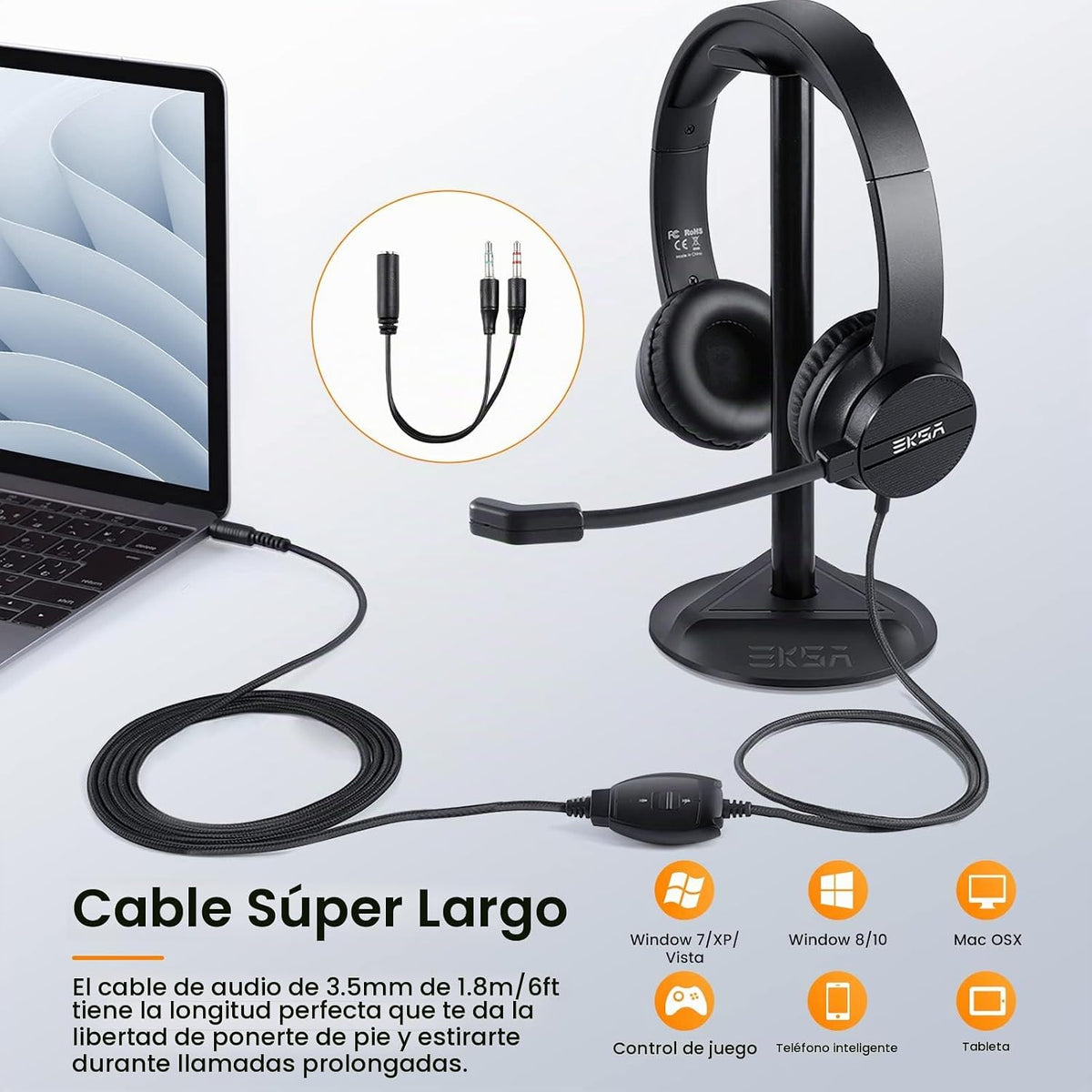 Auriculares con micrófono para laptop, auriculares con cable de 0.1...