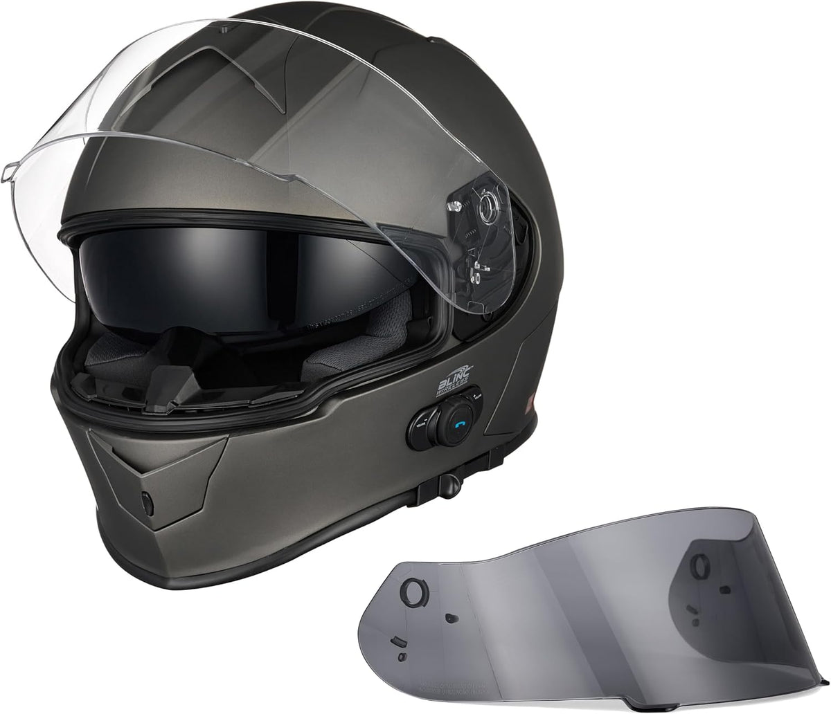 VCAN - Casco integral de motocicleta con Bluetooth integrado, cara...