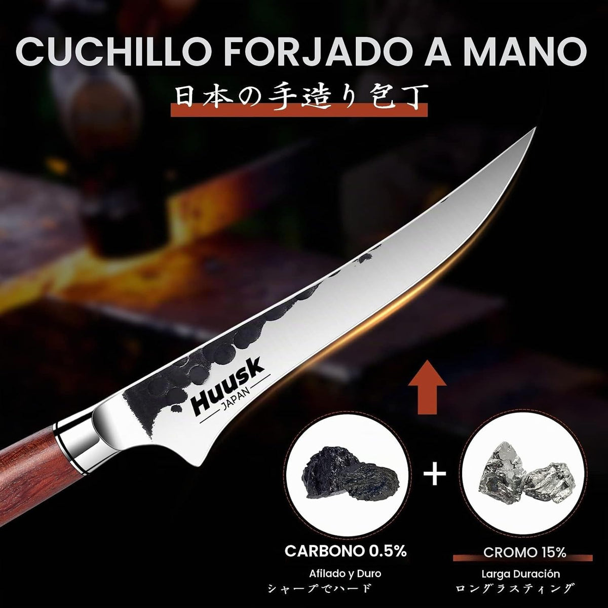 Huusk - Cuchillo para deshuesar, forjado a mano, cuchillo de filete...