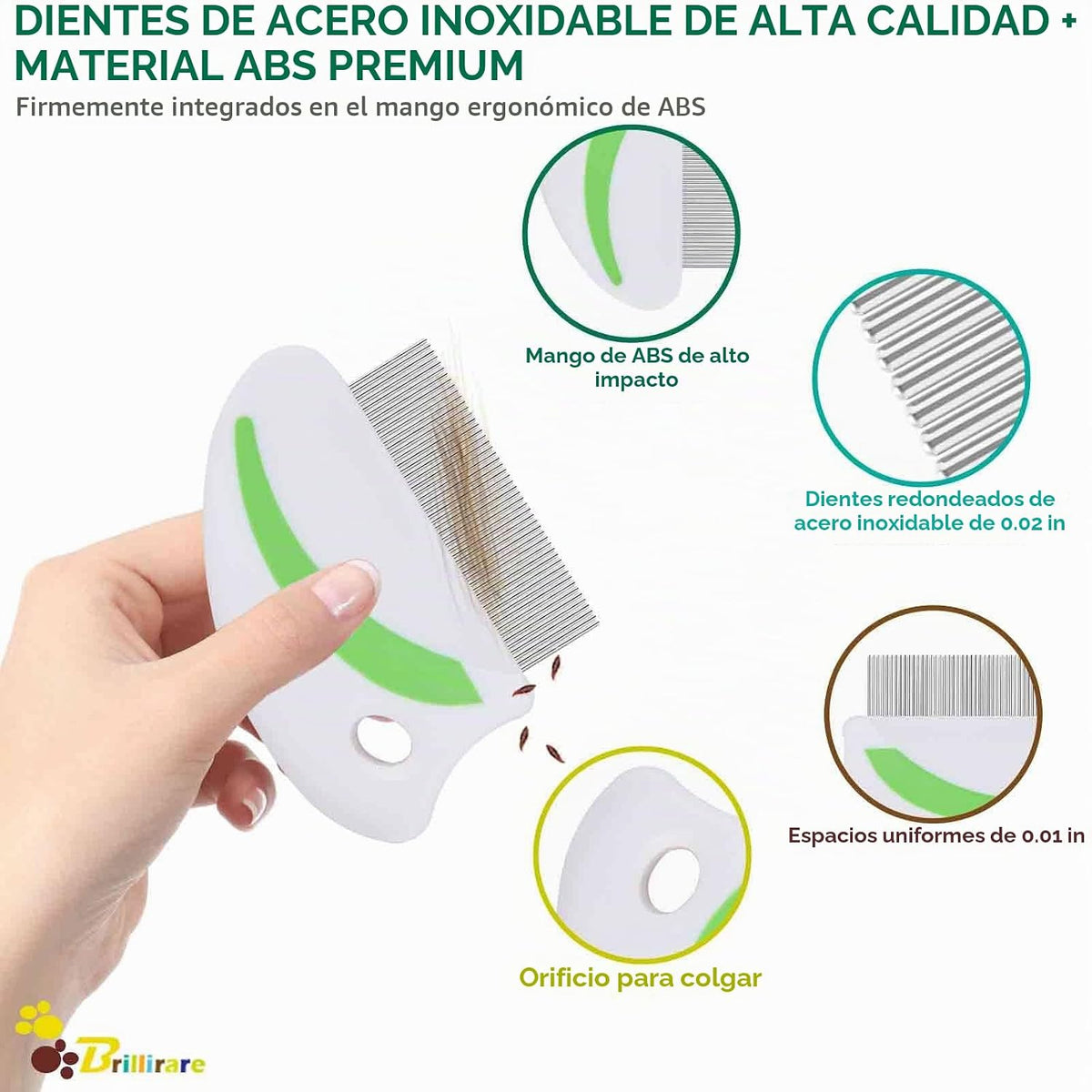 Brillirare Paquete de 2 peines para piojos de pulgas, peines de ace...