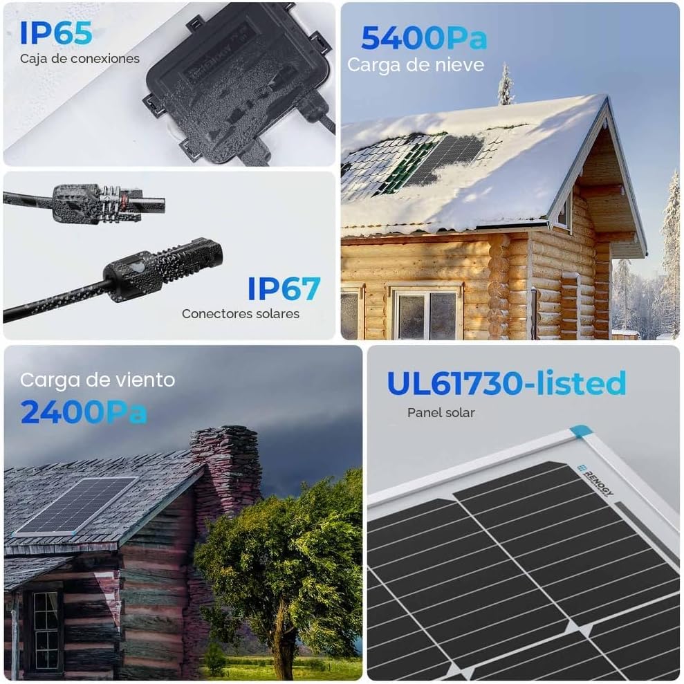 Renogy - Kit básico de panel solar de 100W 12V, panel solar monocri...