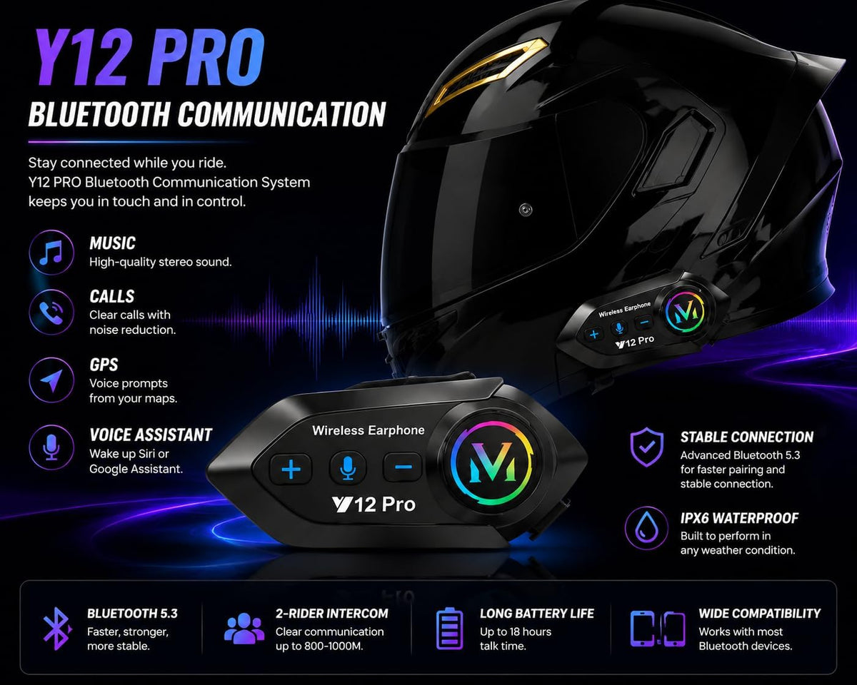 Casco de motocicleta Bluetooth con altavoces y micrófono integrados...