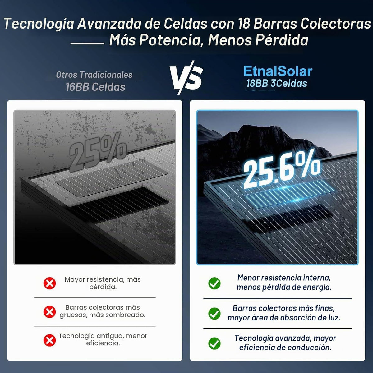 EtnalSolar 100W 18BB biacial 25.6% de alta eficiencia 2PCS panel so...