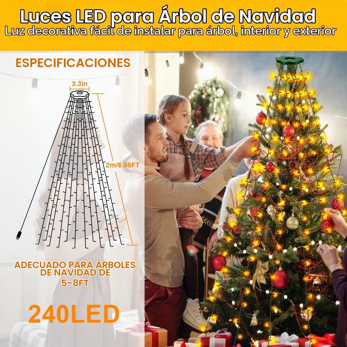 Luces para árbol de Navidad, luces de decoración de árbol, luces de...