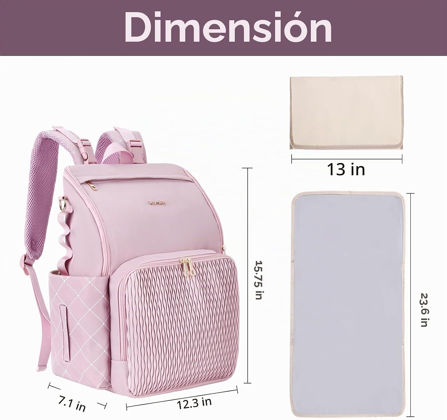 vosmles Elegante bolsa de pañales para bebé, bolsa de bebé con camb...