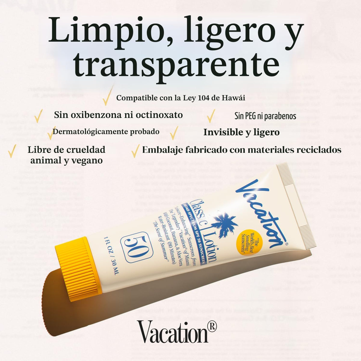 Vacation Mini Classic SPF 50 loción de protección solar, 1 onza líq...