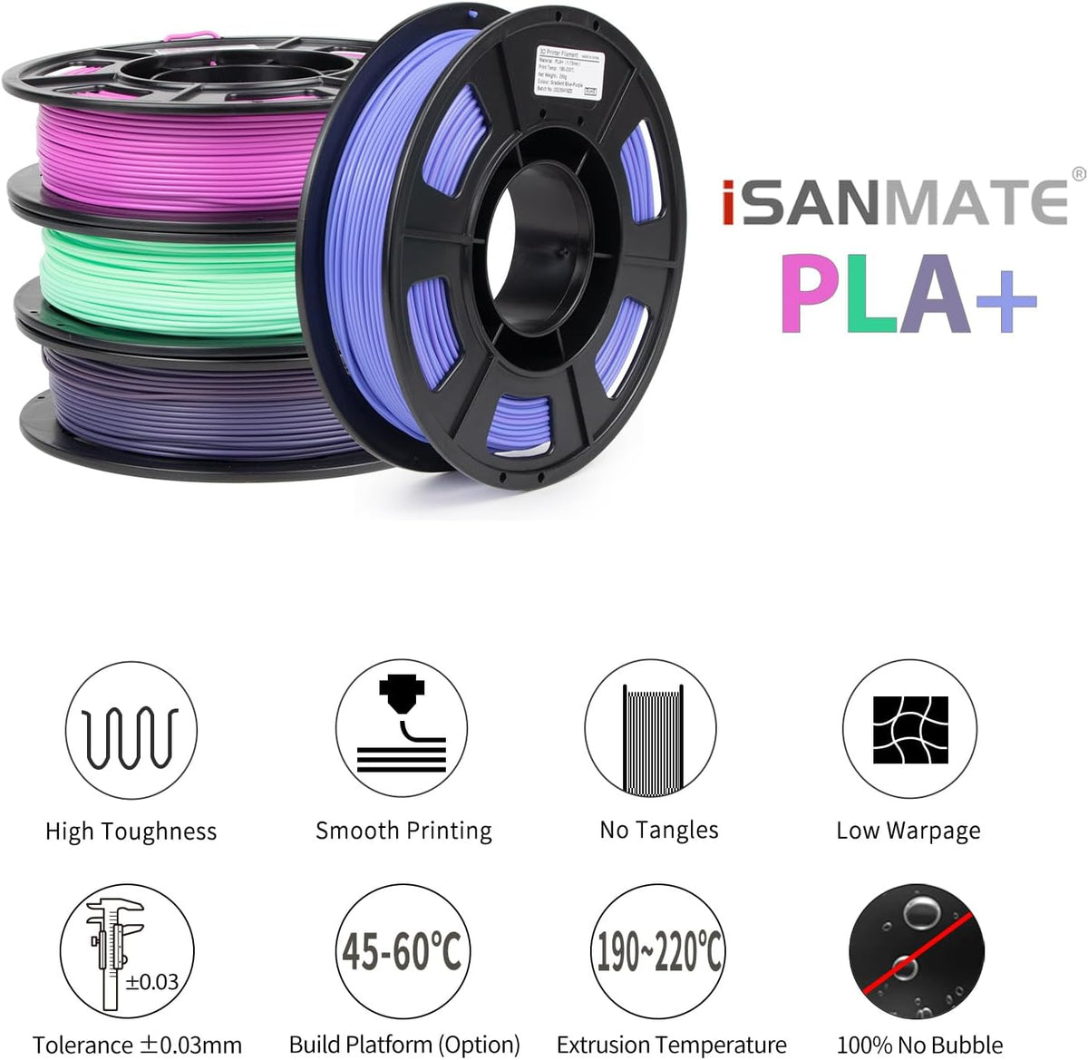 iSANMATE - Filamento de impresora 3D PLA+ de 1\/16 pulgadas multico...