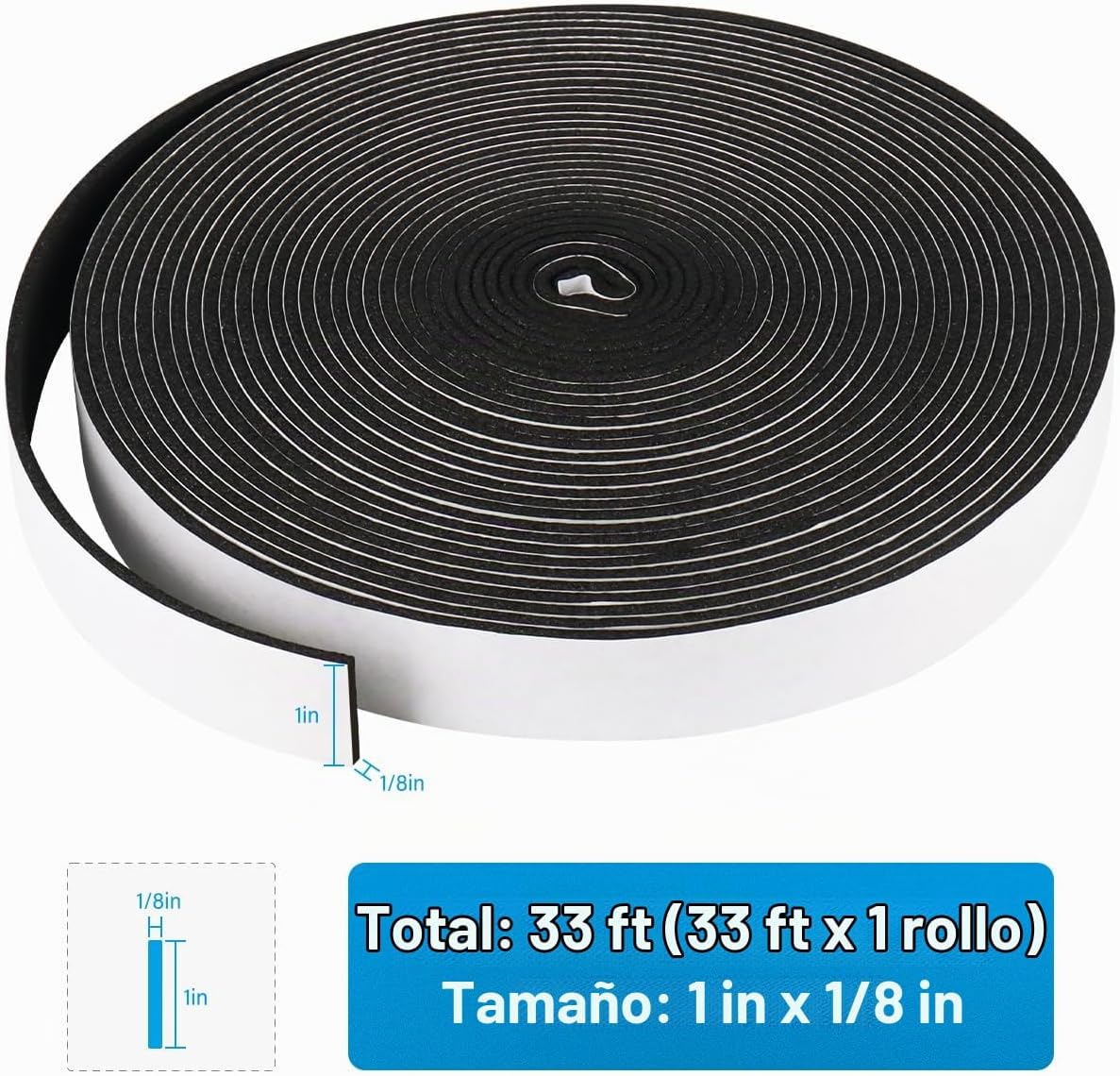 DGSL Burlete de espuma, 1 pulgada x 1\/8 pulgadas, cinta de sellado...