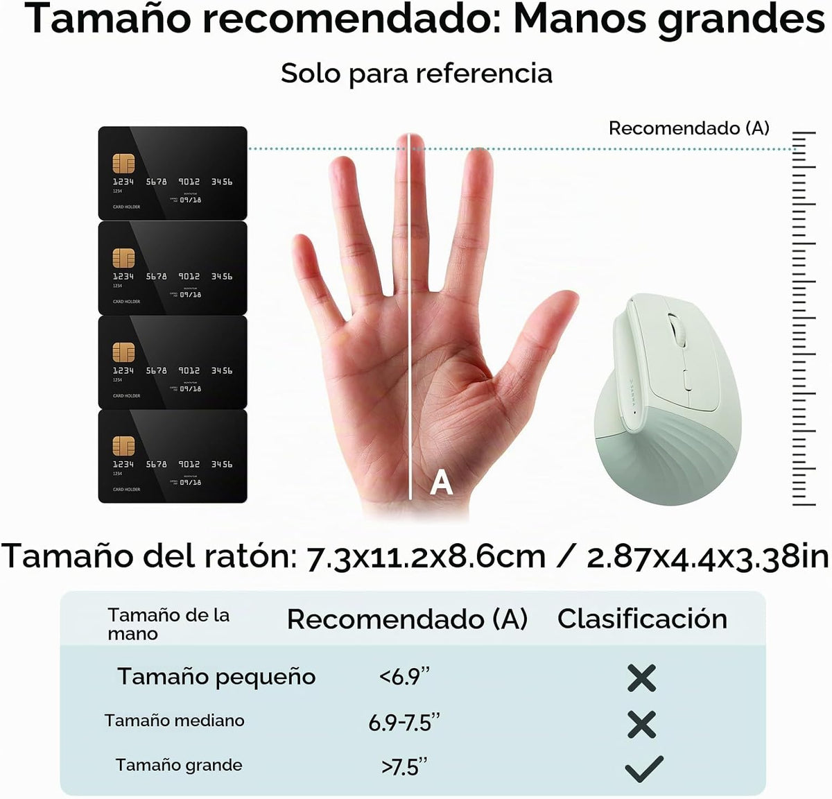 SANWA Ratón ergonómico inalámbrico para manos grandes con reposamuñ...