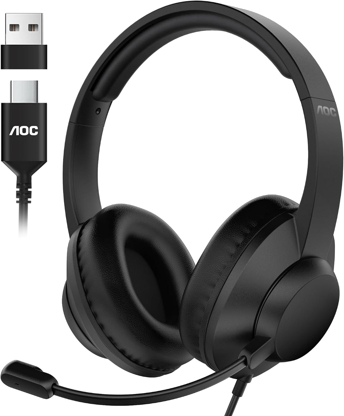 AOC Auriculares USB con micrófono para PC, auriculares con cable so...