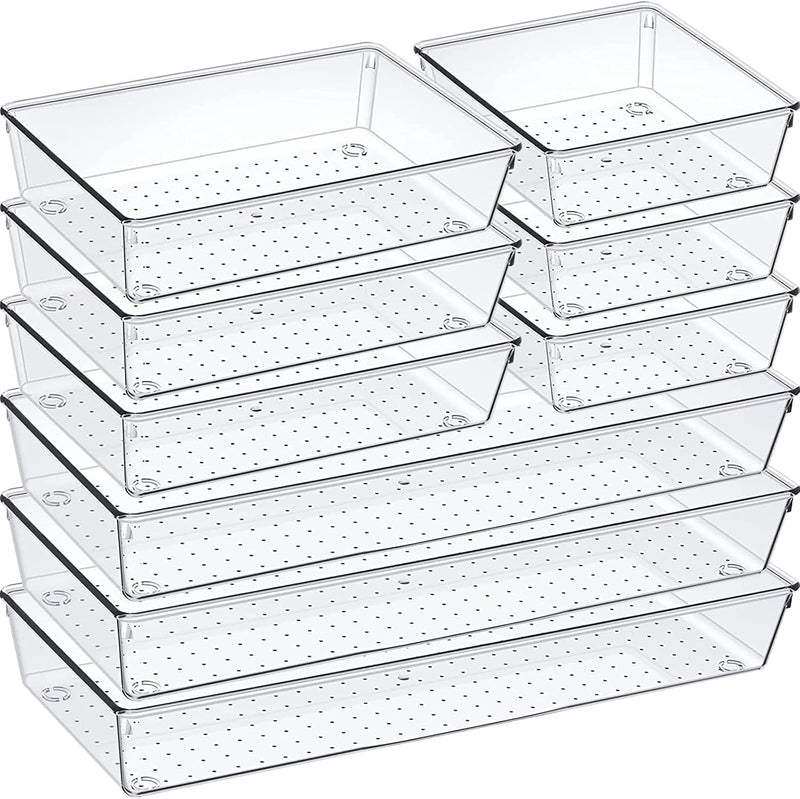 Juego de 9 organizadores de cajones de plástico transparente, acríl...