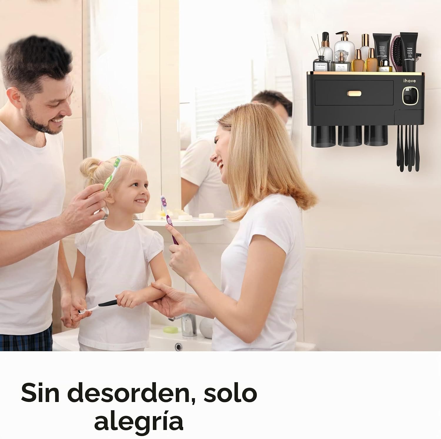 iHave - Portacepillos de dientes de pared para baños con dispensado...
