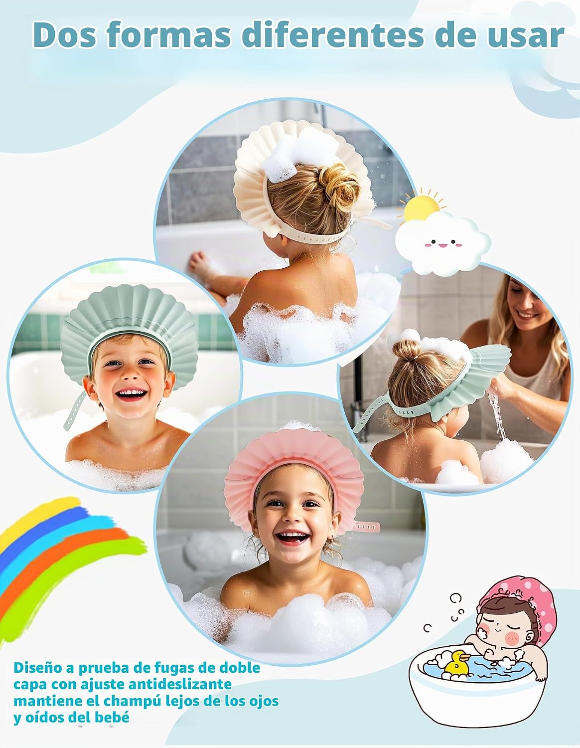FUSACONY Gorro de ducha para niños, protector de lavado de pelo de...