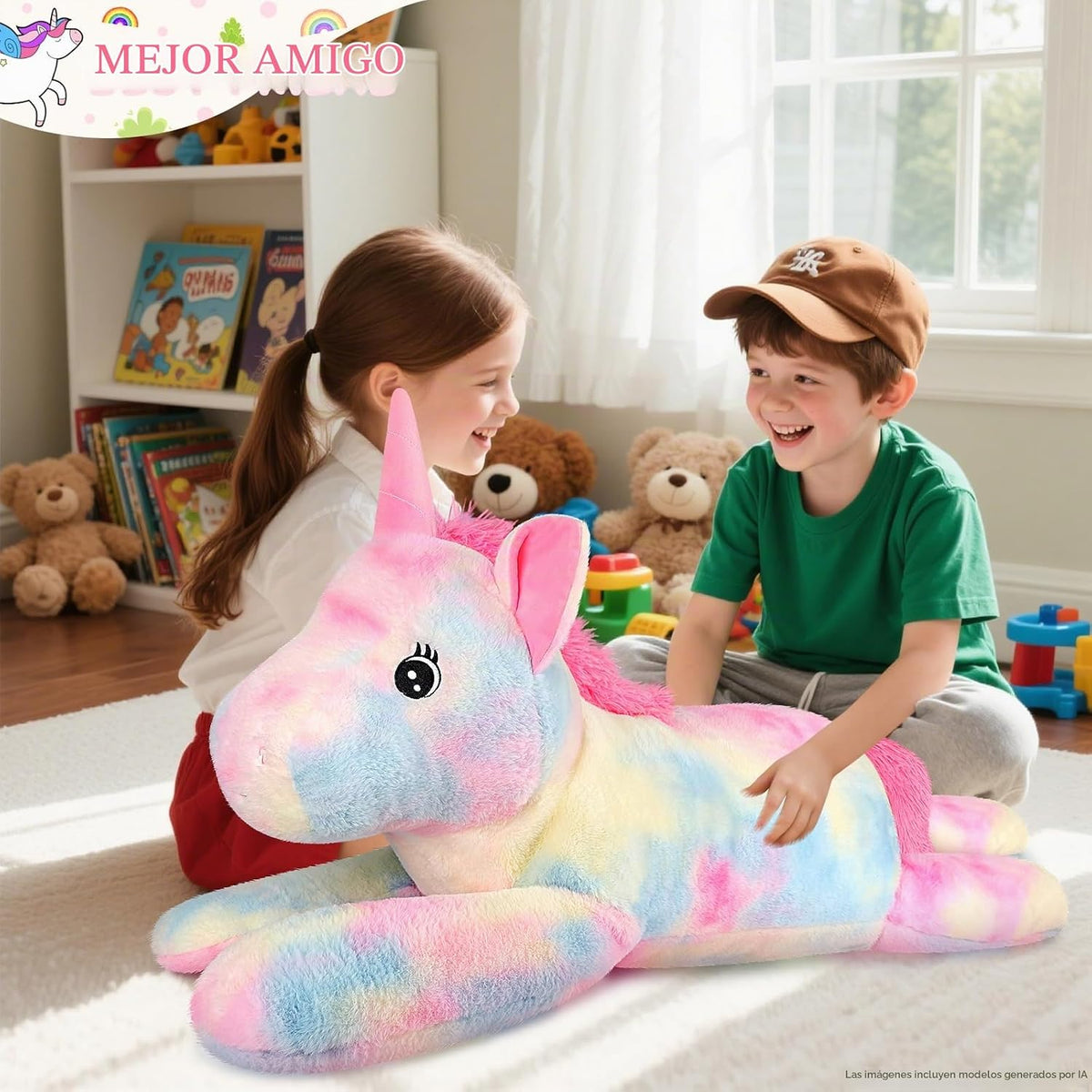 SuzziPals Peluche de unicornio gigante de 43 pulgadas, juguetes de...