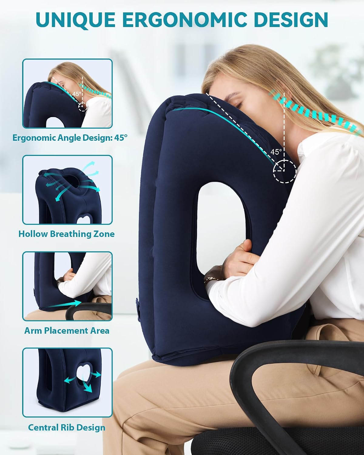 JefDiee Almohada de viaje, almohada inflable de avión para dormir p...