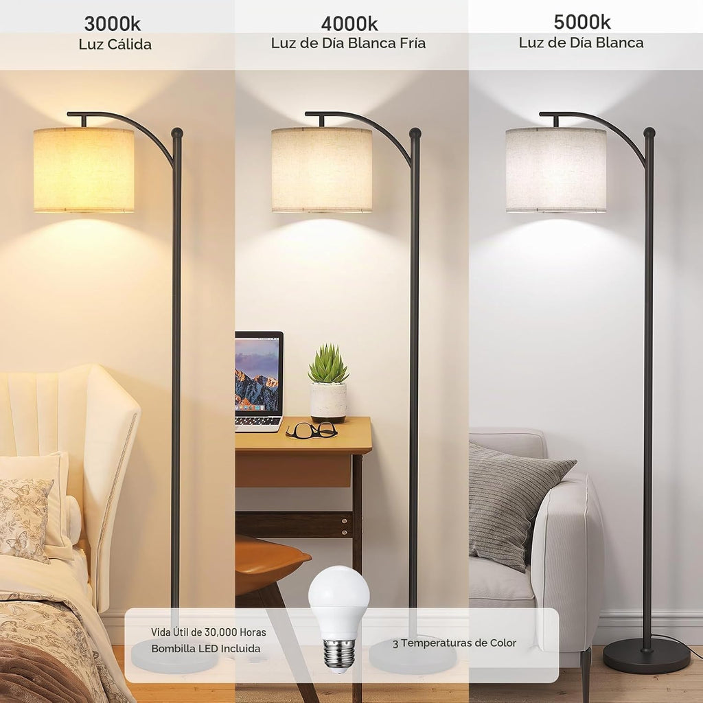 SUNMORY Lámpara de pie de arco, moderna lámpara de pie con bombilla...