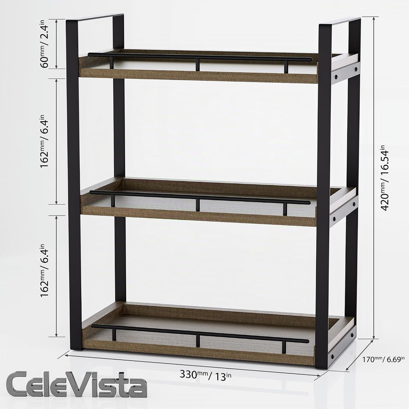 CeleVista Organizador de encimera de baño, estante de madera de 3 n...