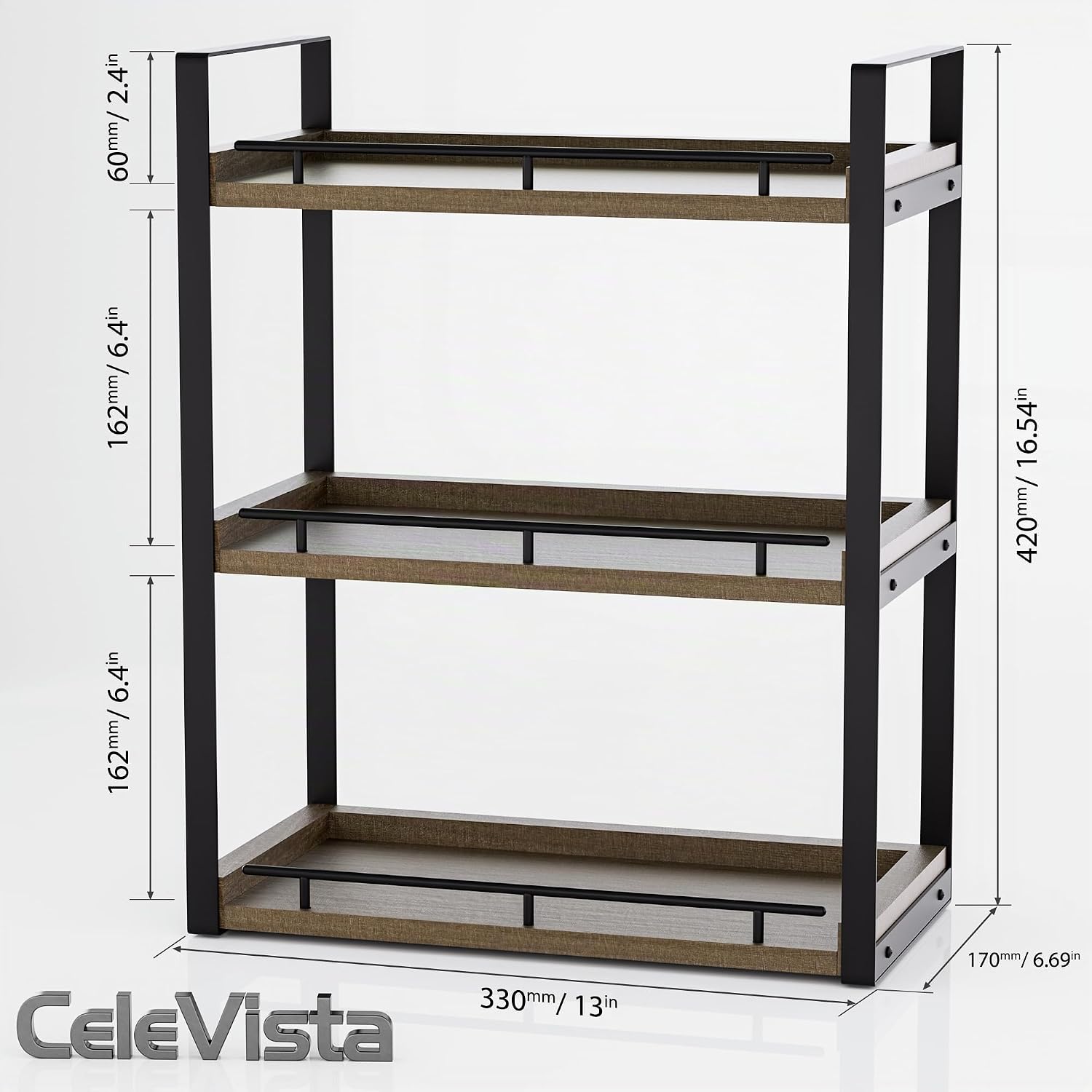 CeleVista Organizador de encimera de baño, estante de madera de 3 n...