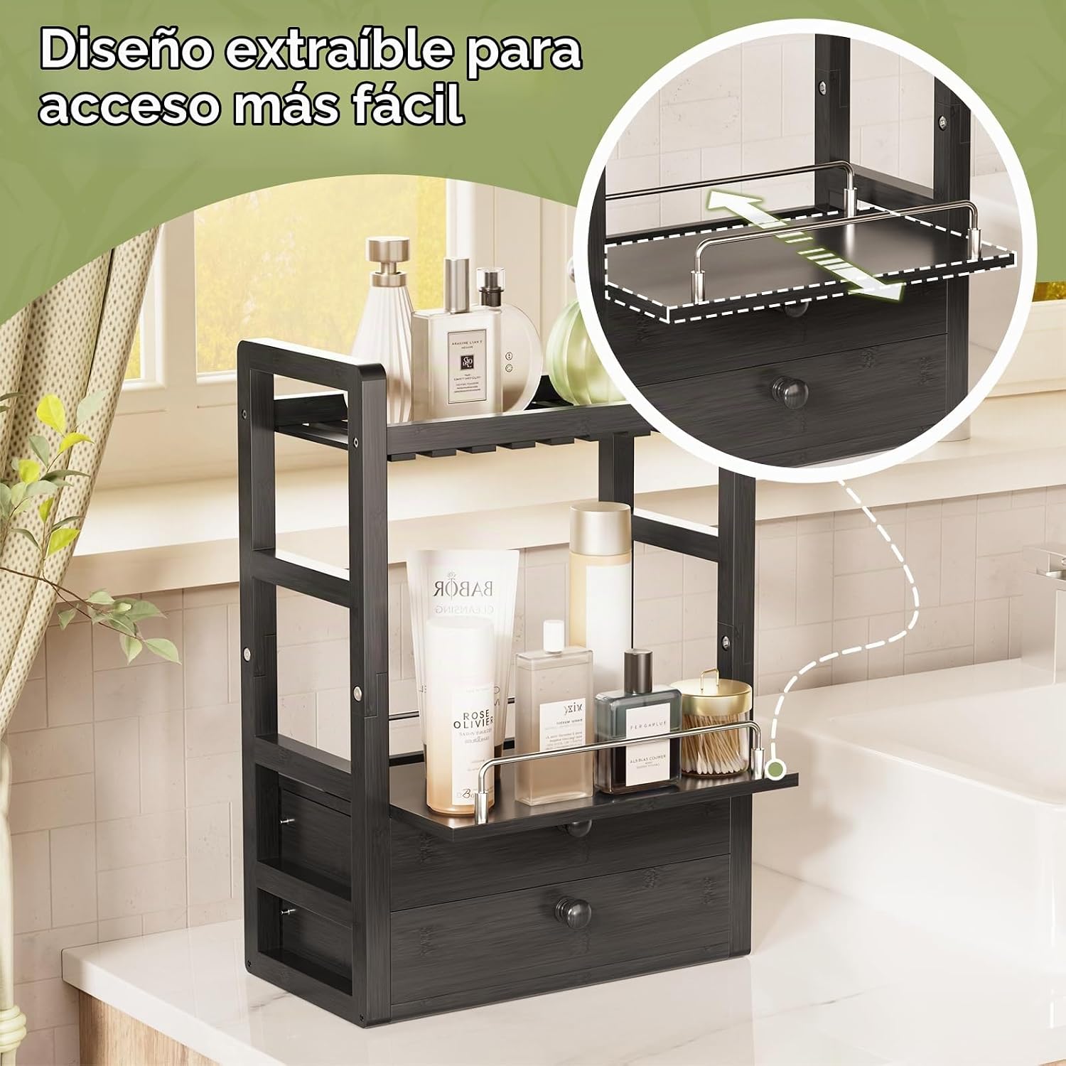 AmazerBath Organizador de bambú para mostrador de baño, organizador...