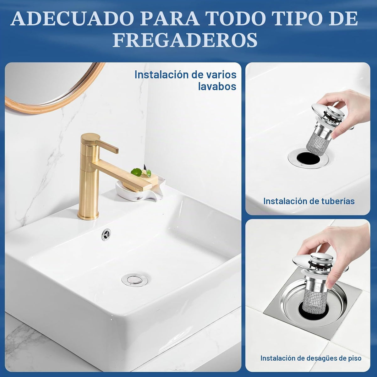 STILLM Colador de drenaje para fregadero de baño, tapón desplegable...