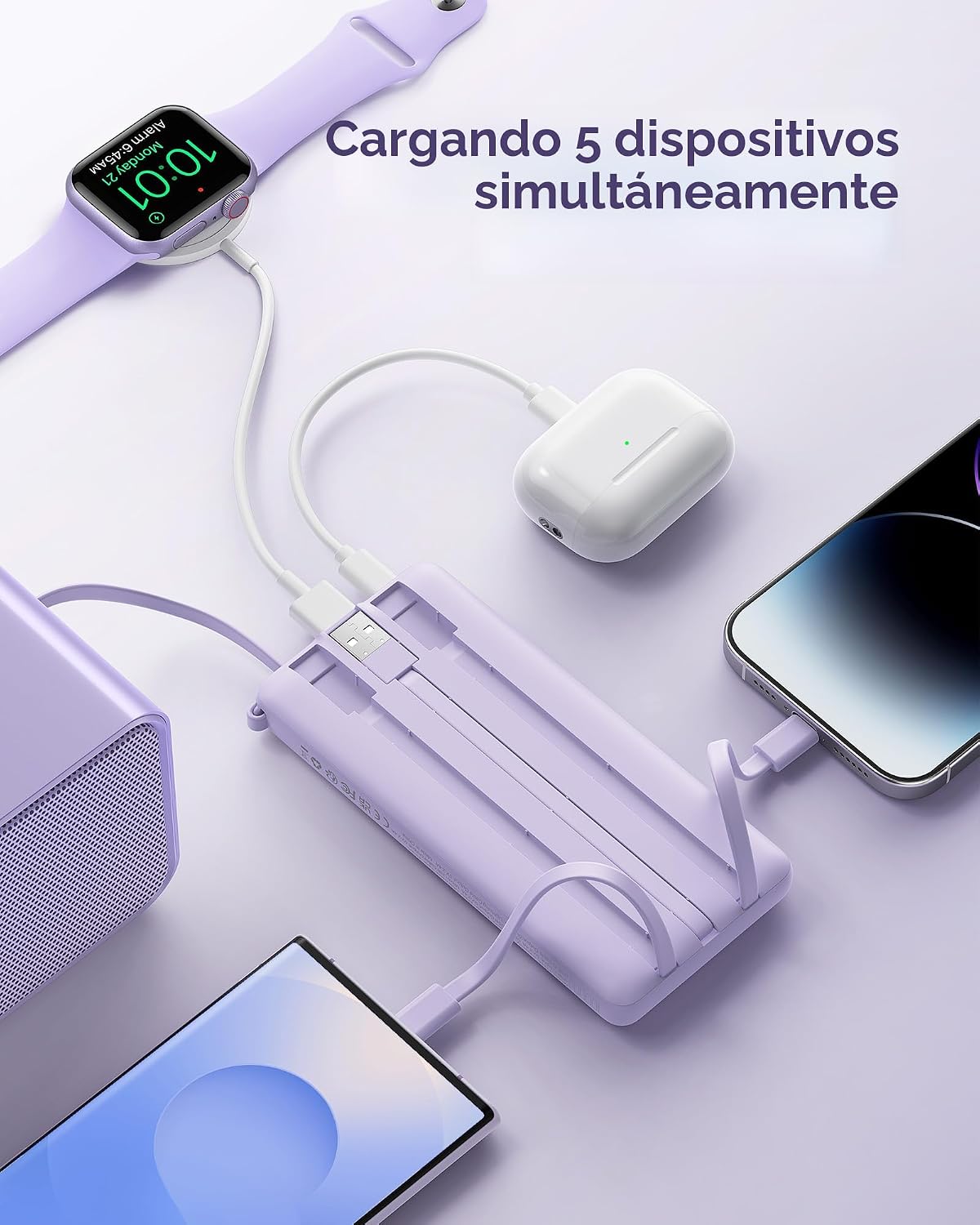 Cargador portátil VRURC, 4 cables incorporados, banco de energía de...