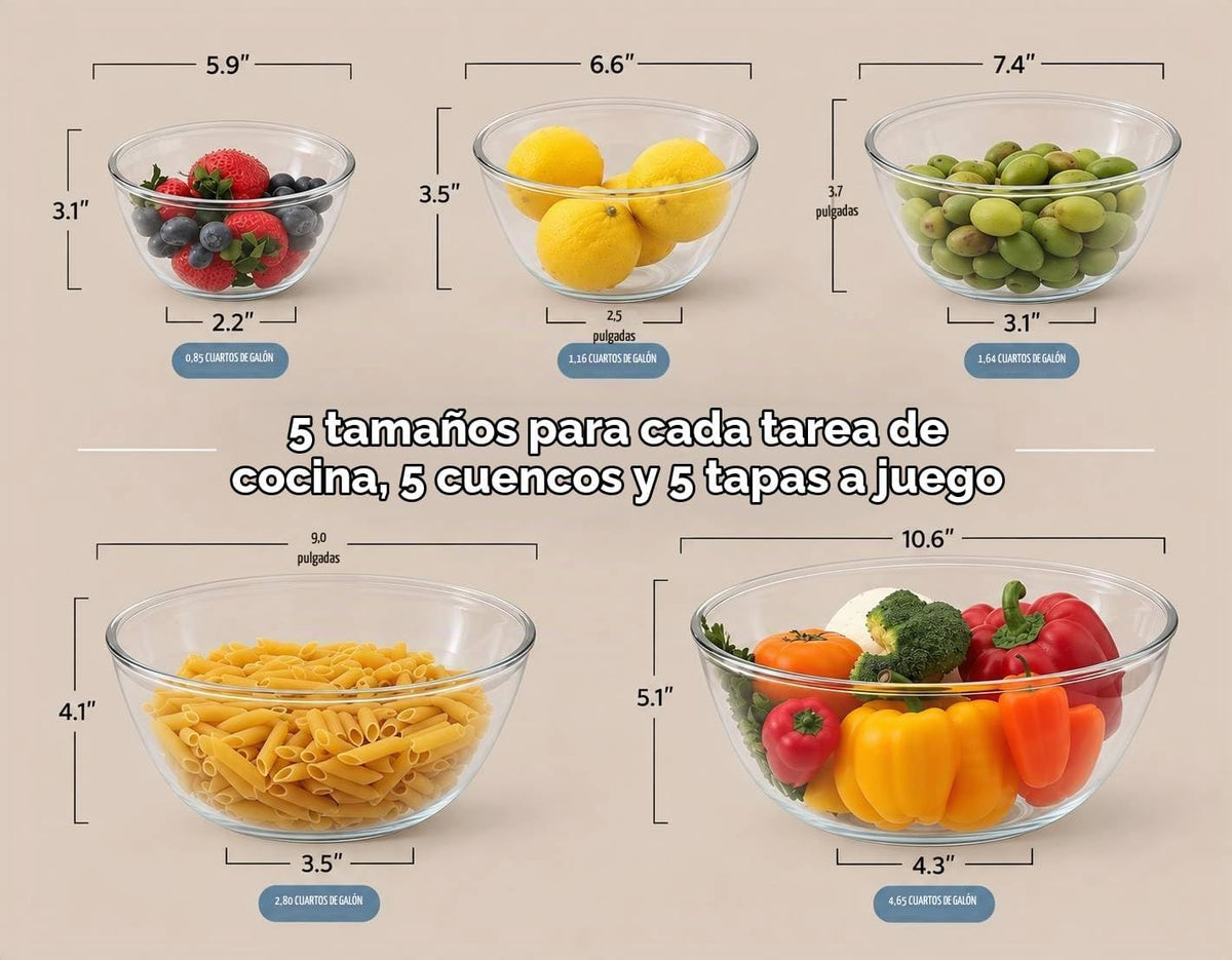 Cuiselct - Juego de 5 cuencos de vidrio para mezclar con tapas, jue...
