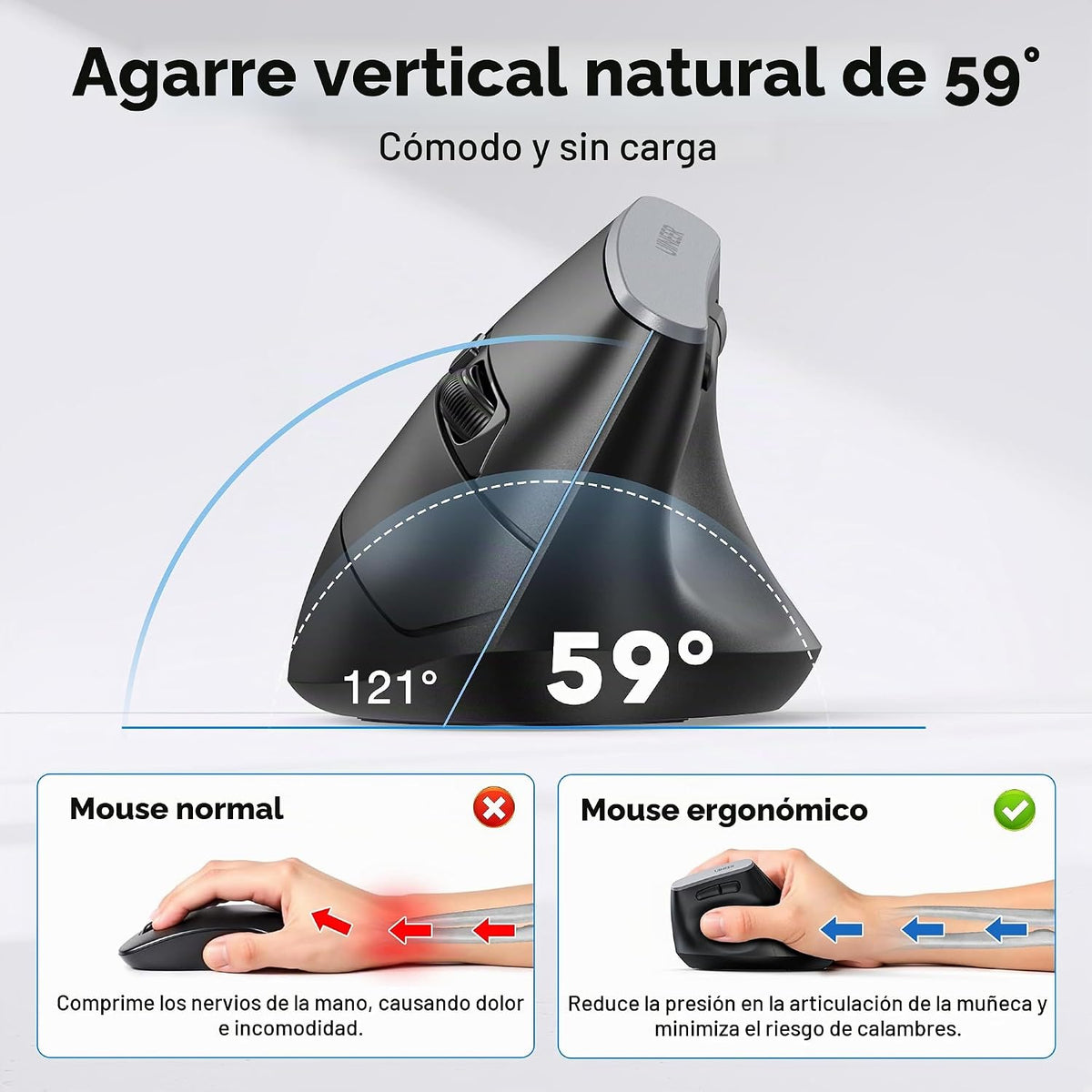Uineer Ratón ergonómico vertical, inalámbrico de tres modos, duraci...