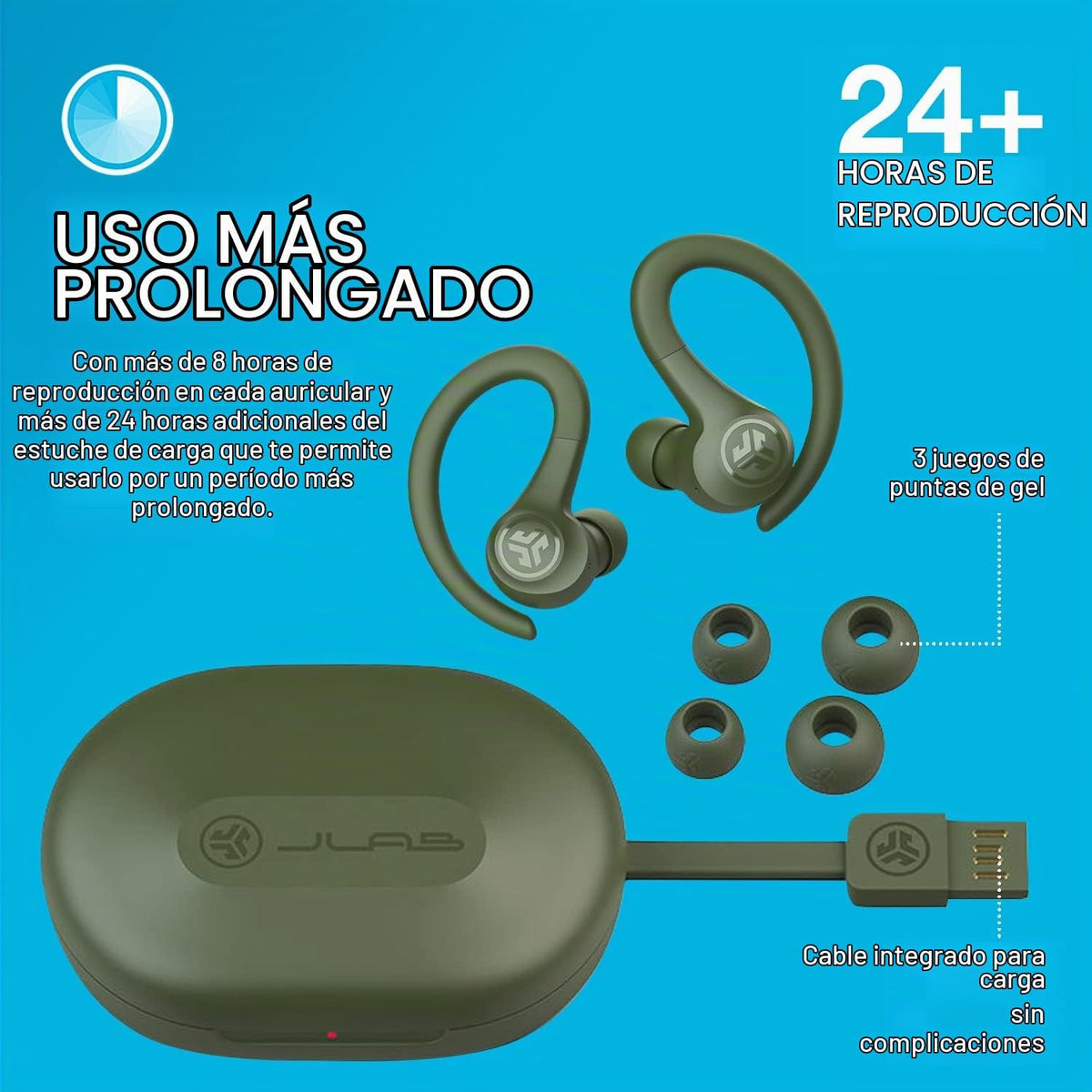 JLab Go Air Sport, auriculares de entrenamiento inalámbricos con ll...